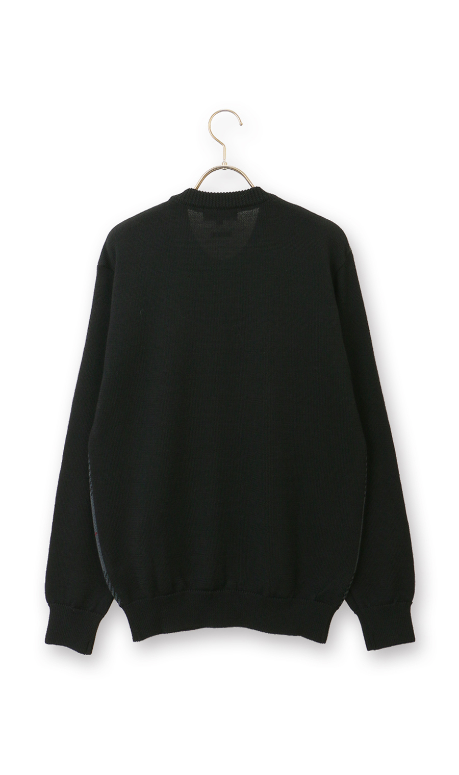 チェック柄クルーネックセーター【日本製】 ブラック L