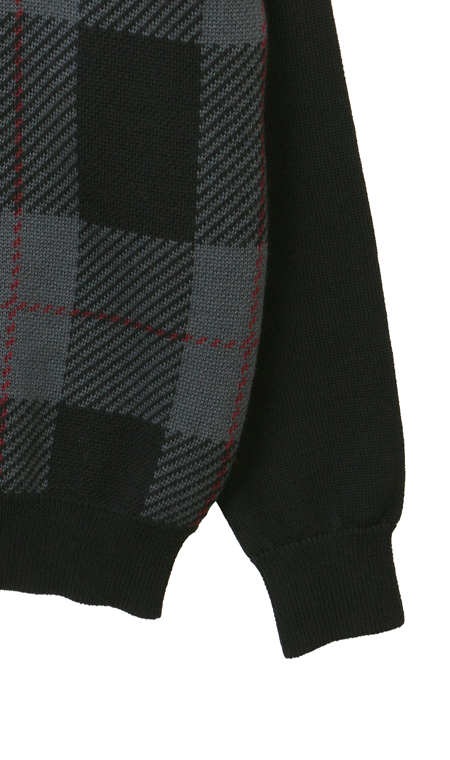 チェック柄クルーネックセーター【日本製】 ブラック L