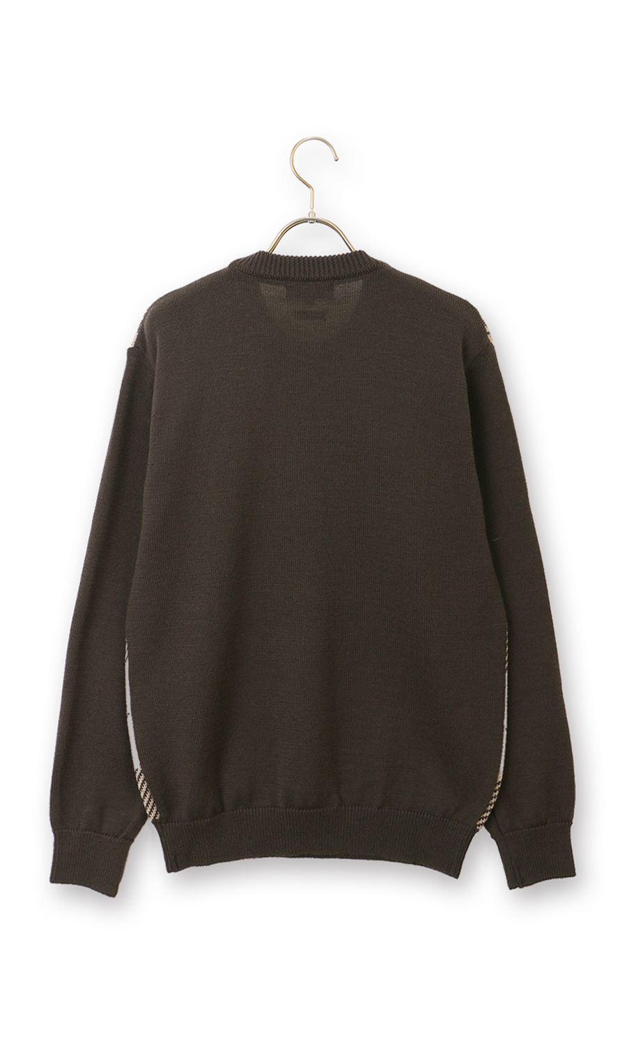 チェック柄クルーネックセーター【日本製】 ブラウン L