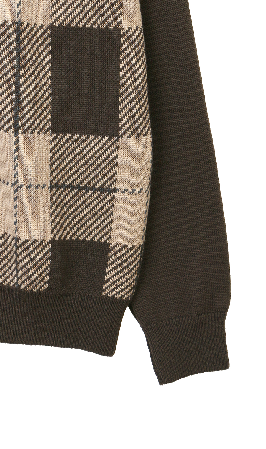 チェック柄クルーネックセーター【日本製】 ブラウン L