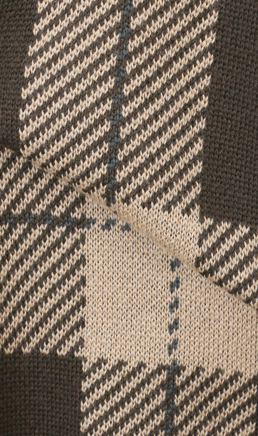 チェック柄クルーネックセーター【日本製】 ブラウン L