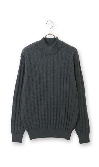 リンクス格子柄モックネックセーター【日本製】