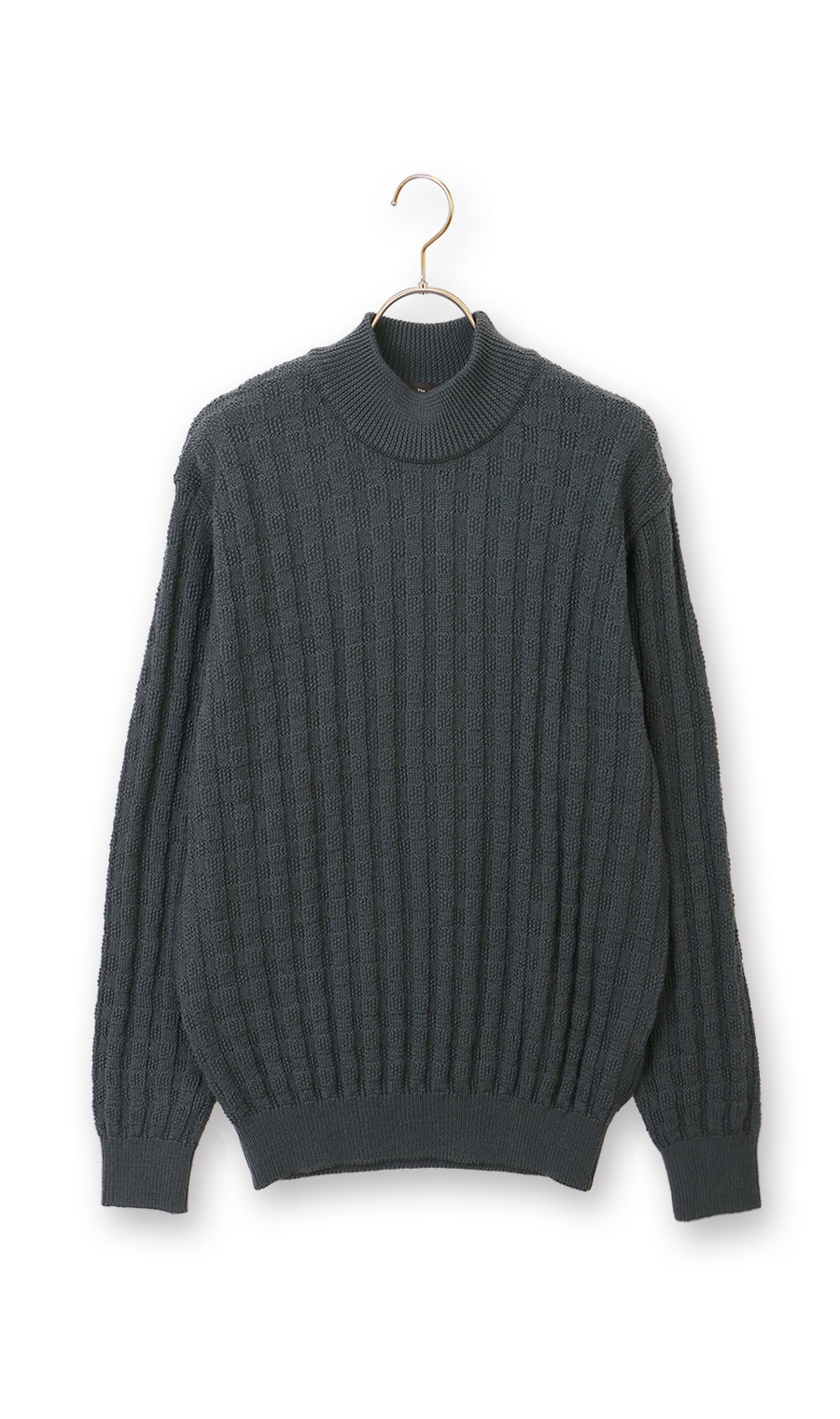 リンクス格子柄モックネックセーター【日本製】 チャコール M