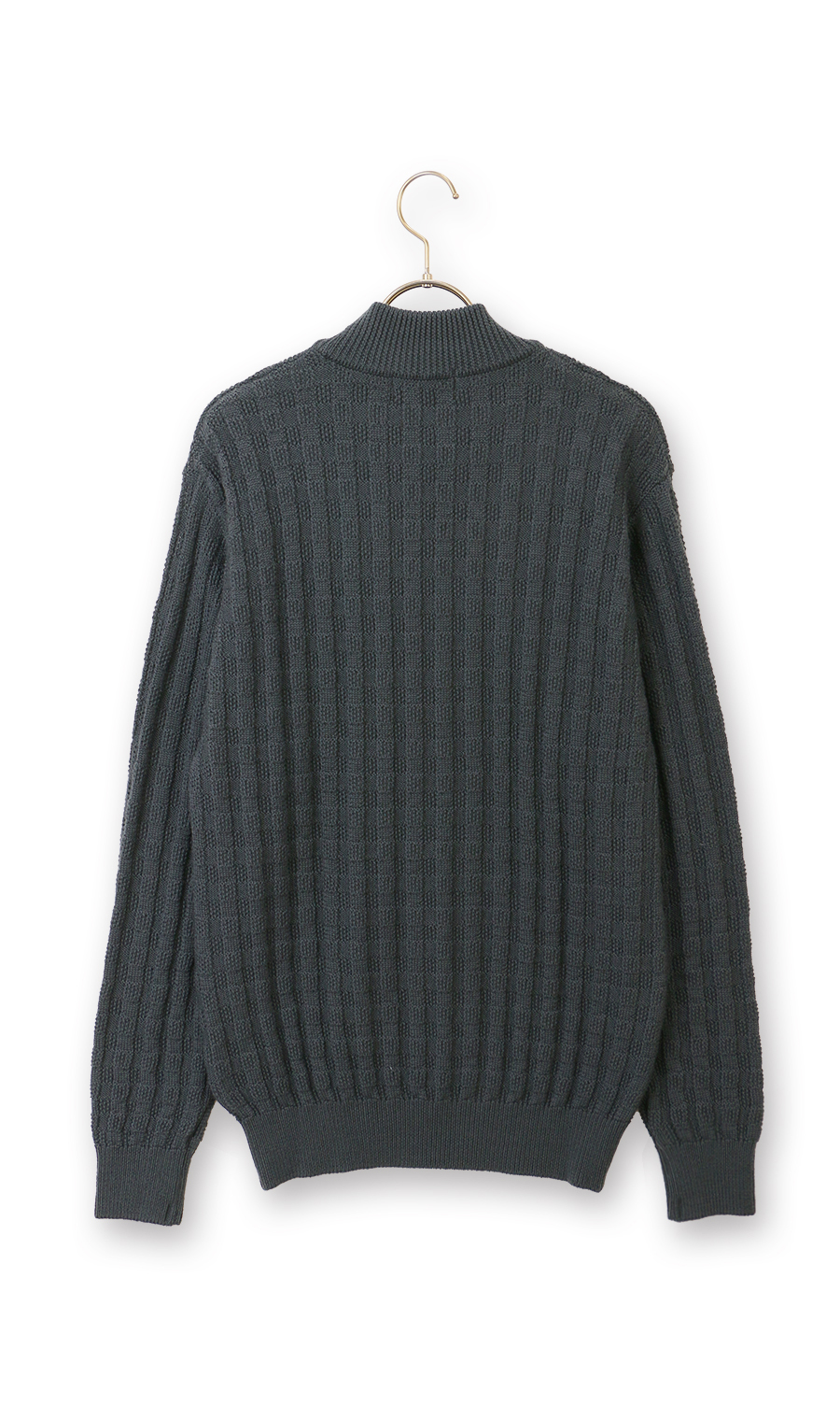 リンクス格子柄モックネックセーター【日本製】 チャコール M