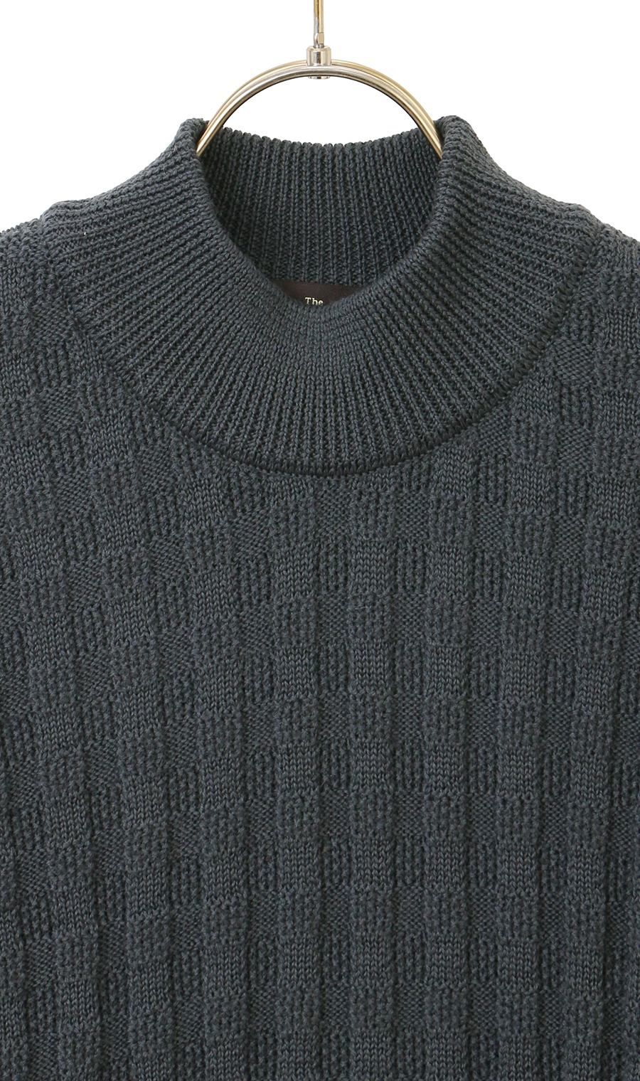 リンクス格子柄モックネックセーター【日本製】 チャコール M