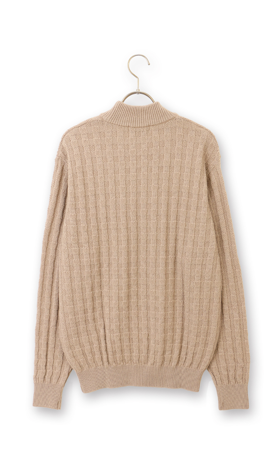 リンクス格子柄モックネックセーター【日本製】 ベージュ L