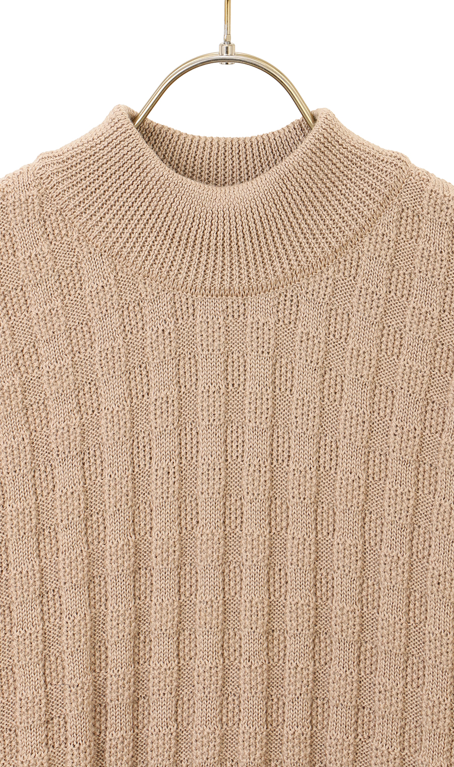 リンクス格子柄モックネックセーター【日本製】 ベージュ L