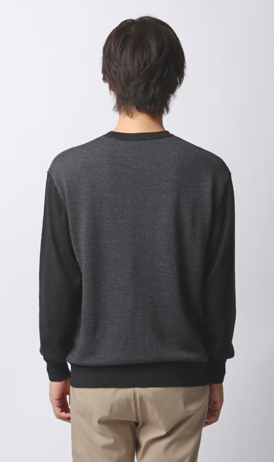 へリンボーンクルーネックセーター【毛玉CLEAR】【#すごセーター】 チャコール S