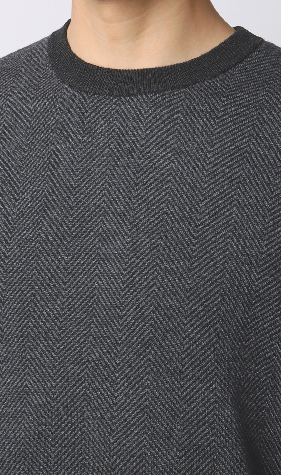 へリンボーンクルーネックセーター【毛玉CLEAR】【#すごセーター】 チャコール S