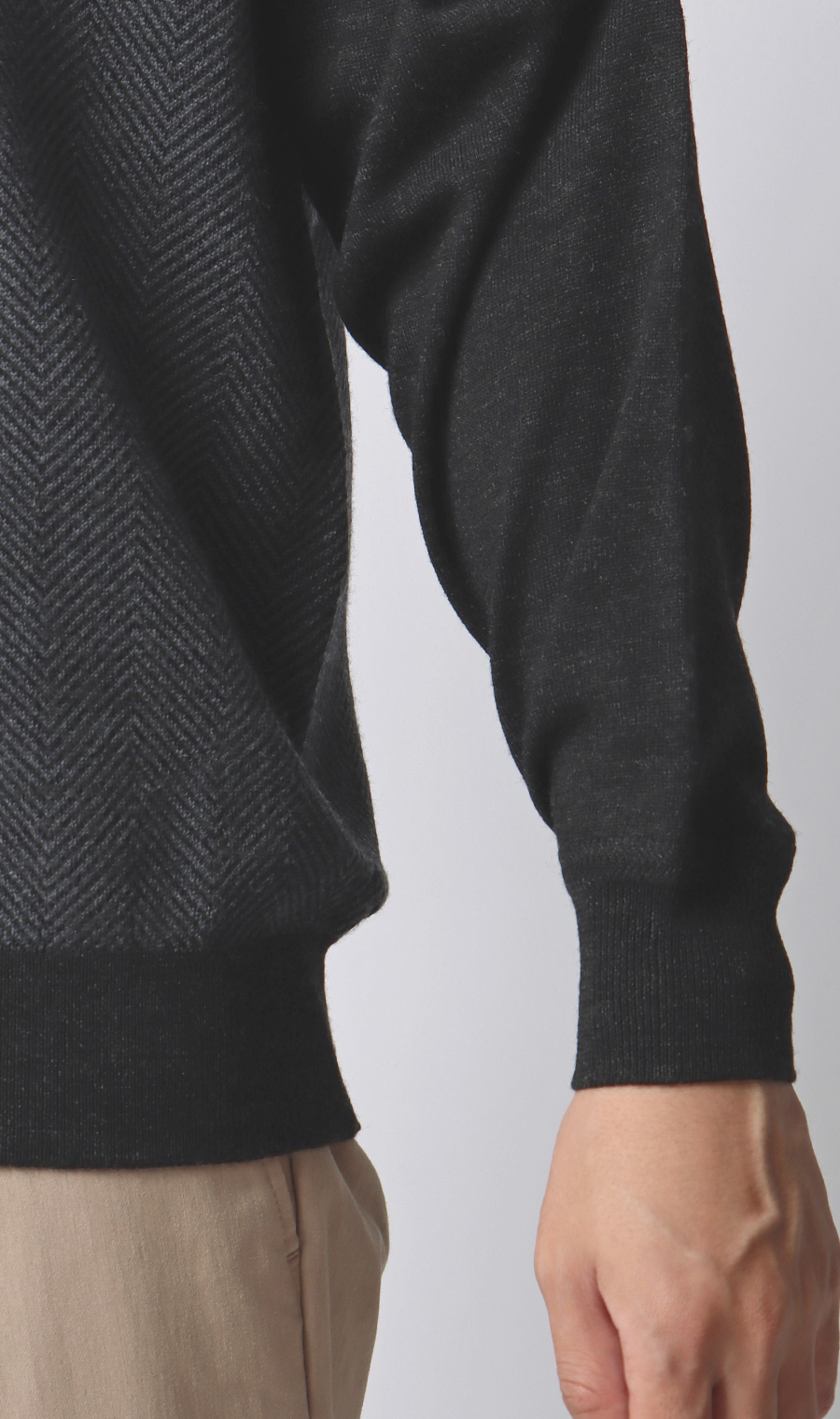 へリンボーンクルーネックセーター【毛玉CLEAR】【#すごセーター】 チャコール S