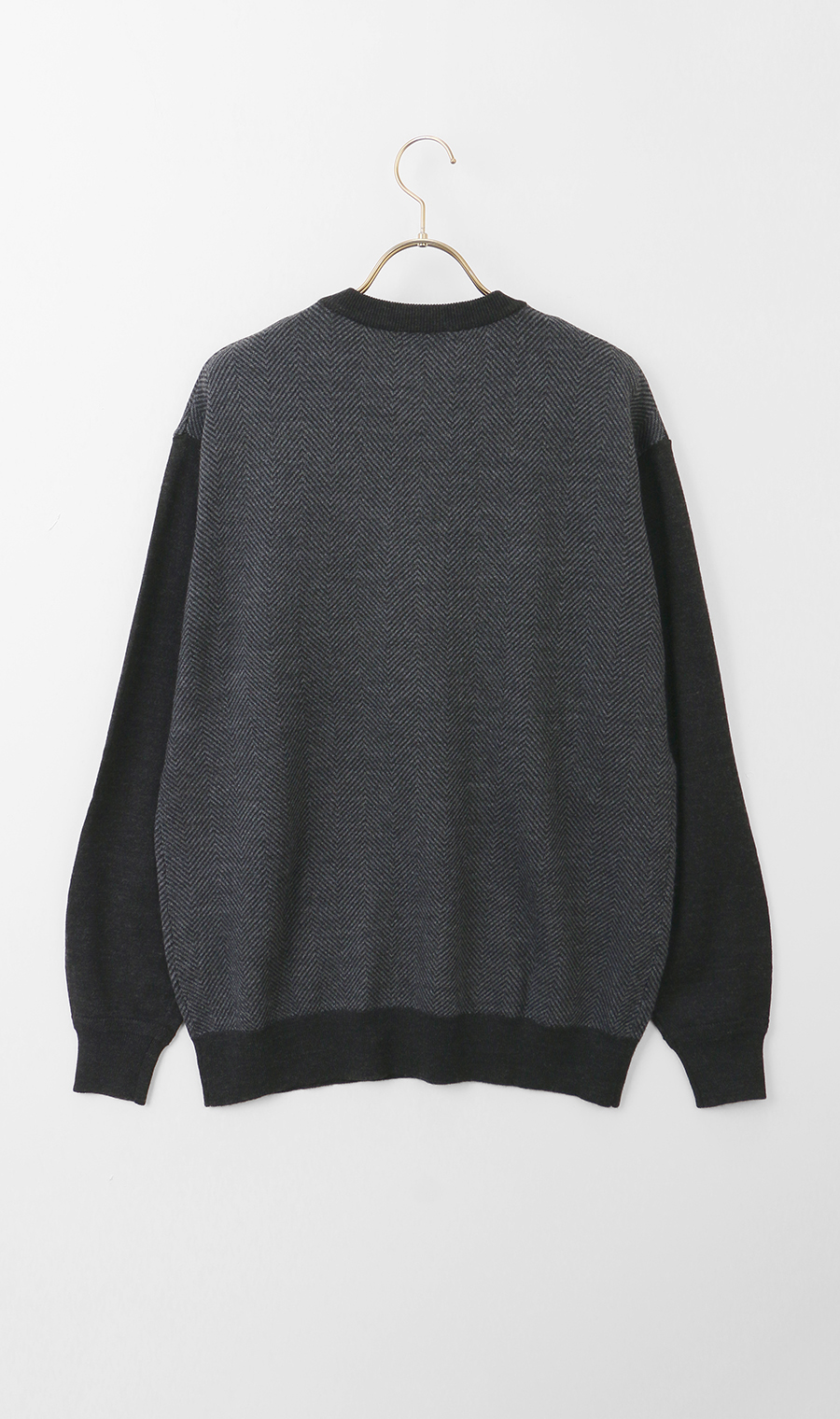 へリンボーンクルーネックセーター【毛玉CLEAR】【#すごセーター】 チャコール S