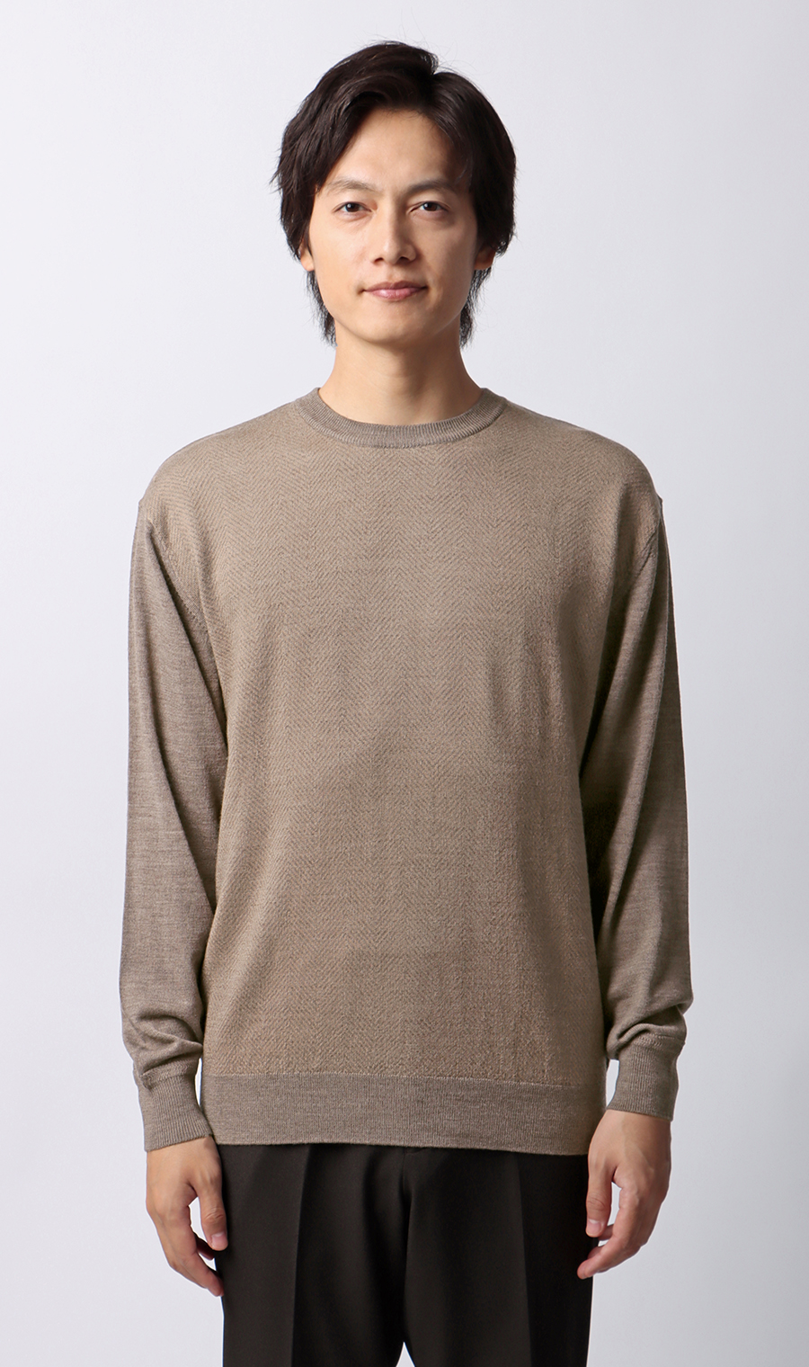 へリンボーンクルーネックセーター【毛玉CLEAR】【＃すごセーター】 ベージュ S