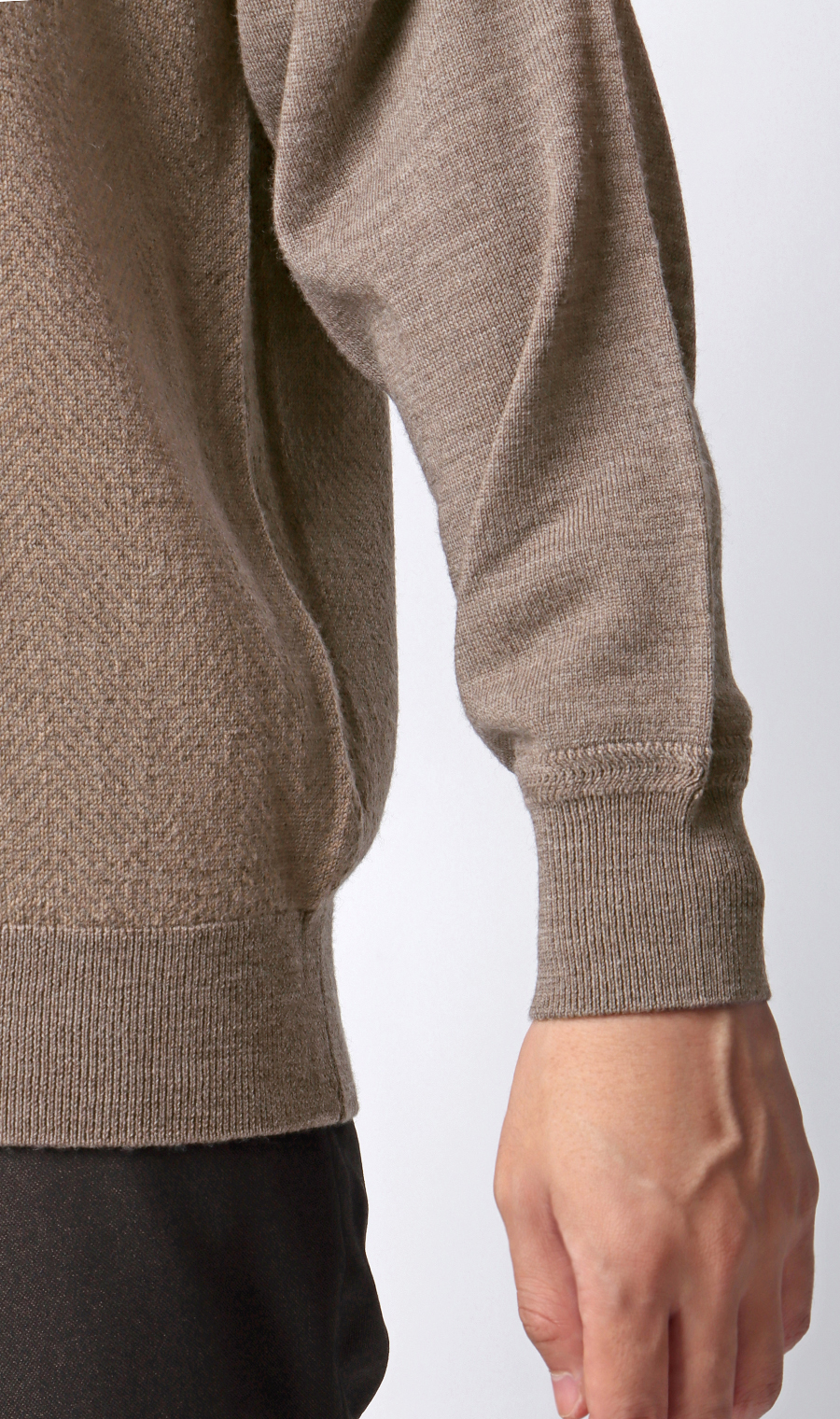 へリンボーンクルーネックセーター【毛玉CLEAR】【＃すごセーター】 ベージュ S