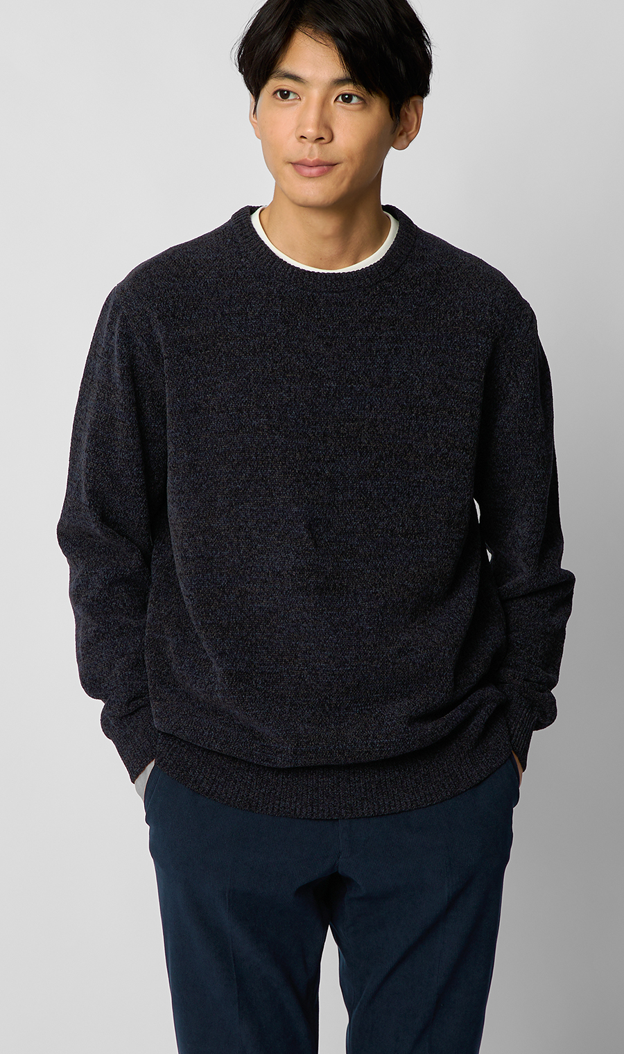 クルーネックセーター【モールヤーン】 ネイビー S