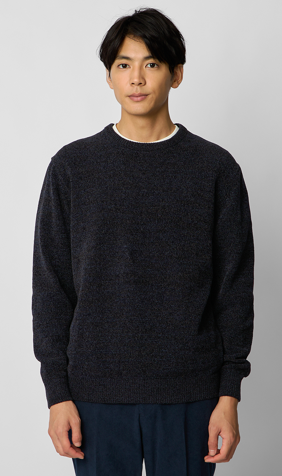 クルーネックセーター【モールヤーン】 ネイビー S