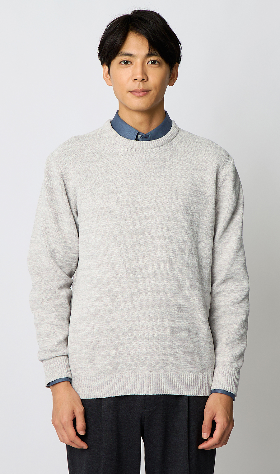 クルーネックセーター【モールヤーン】 ライトグレー S