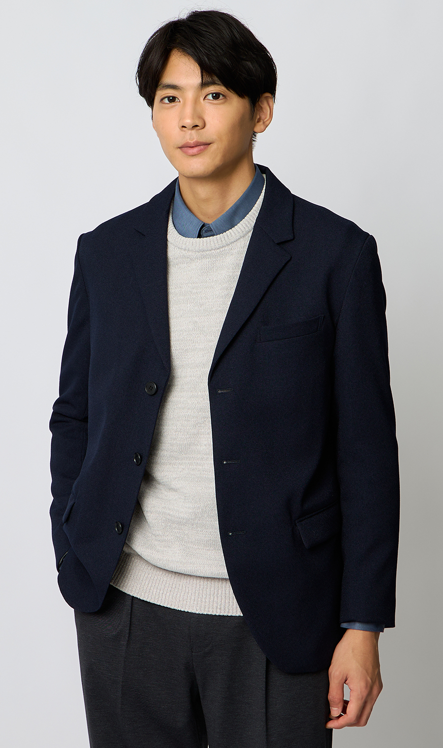 クルーネックセーター【モールヤーン】 ライトグレー S