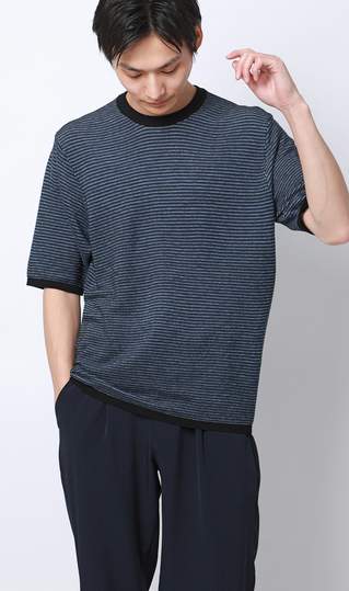 マルチボーダークルーネックニット