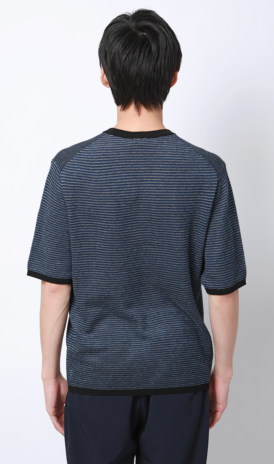 マルチボーダークルーネックニット ネイビー M