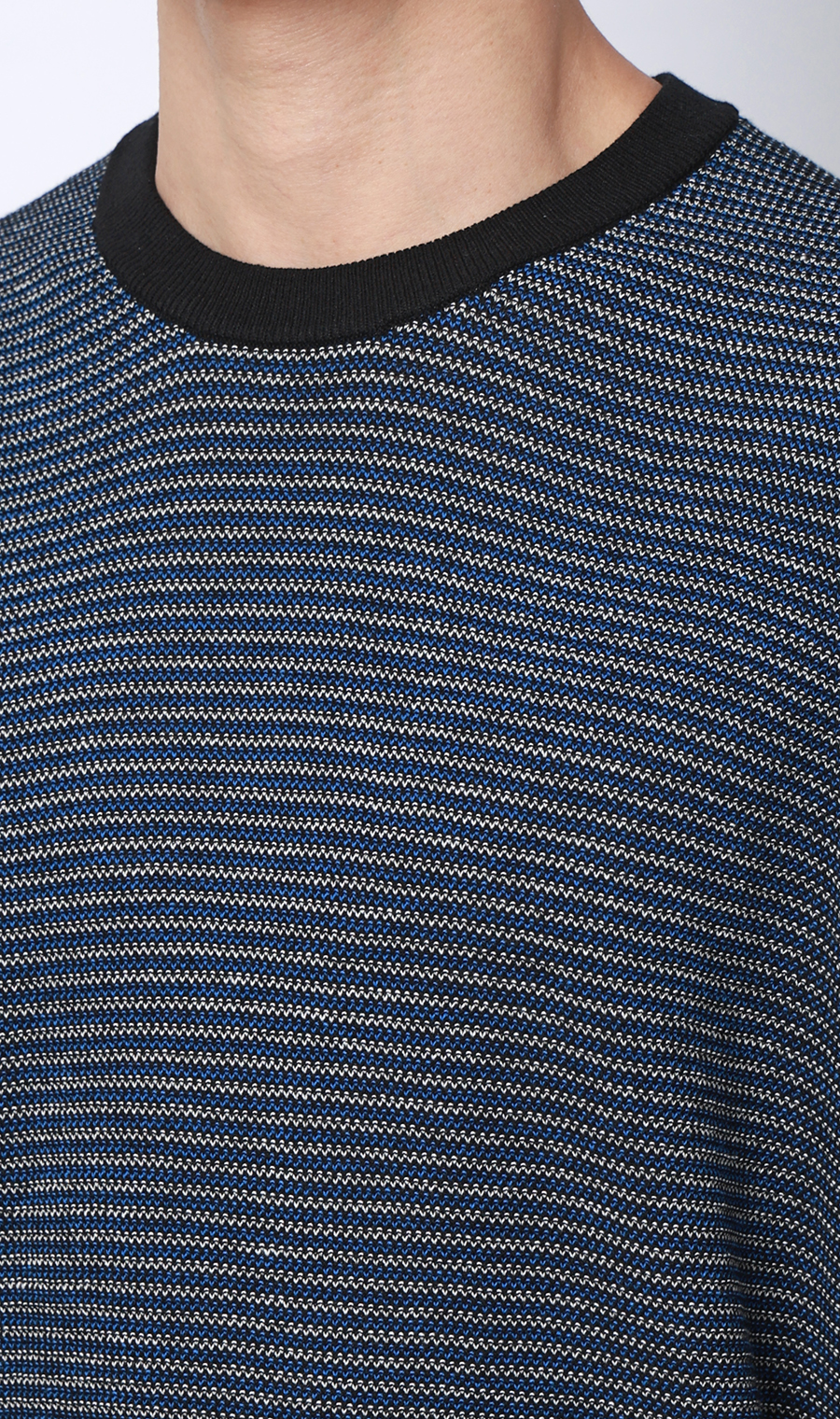 マルチボーダークルーネックニット ネイビー M