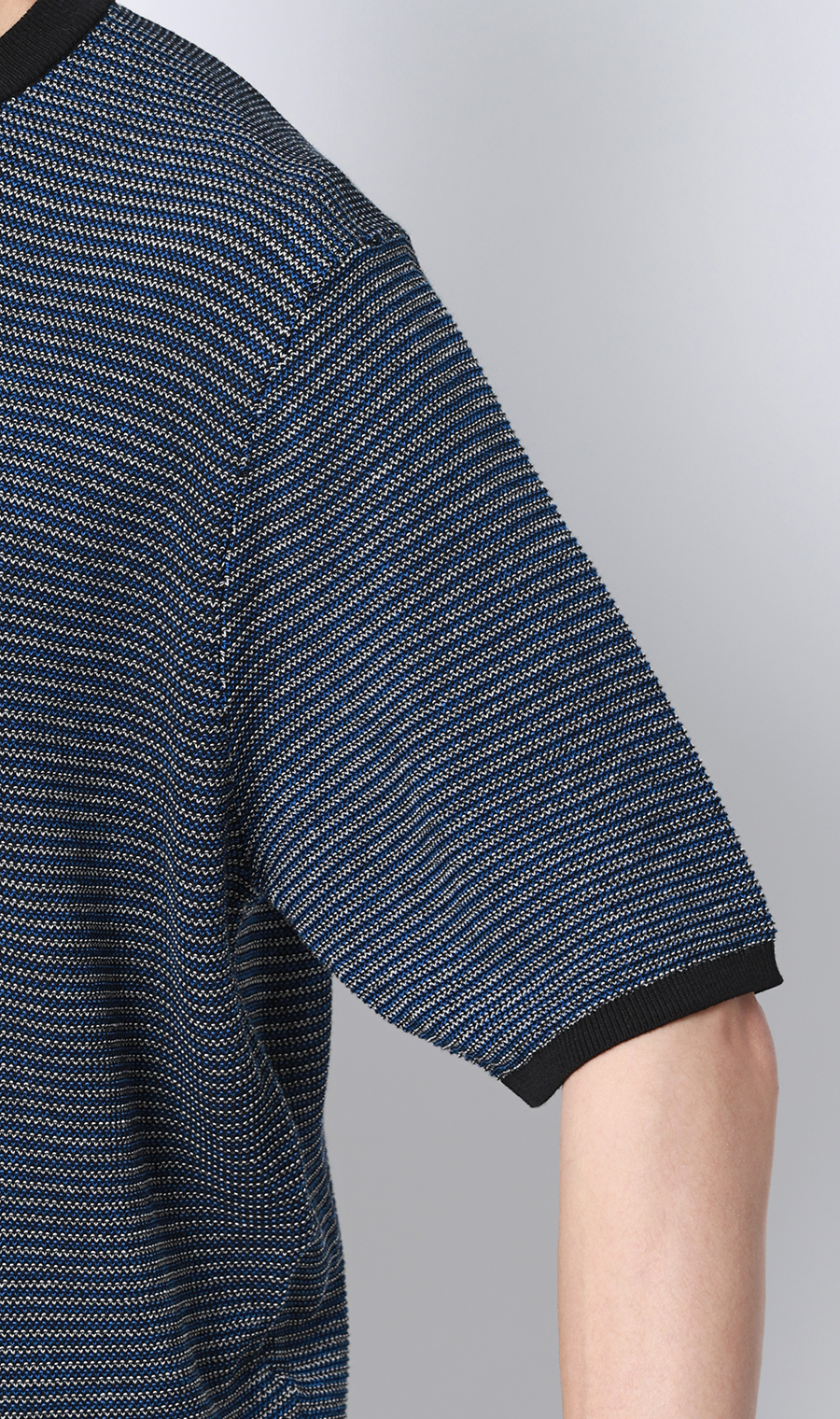 マルチボーダークルーネックニット ネイビー M