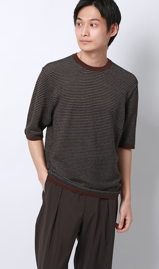 マルチボーダークルーネックニット