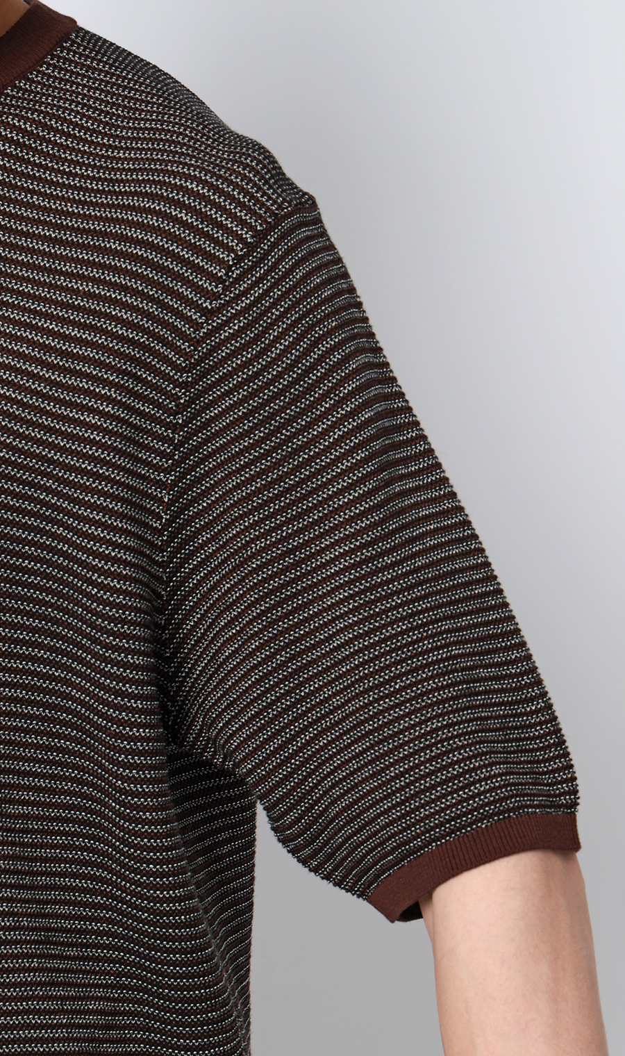 マルチボーダークルーネックニット ブラウン M