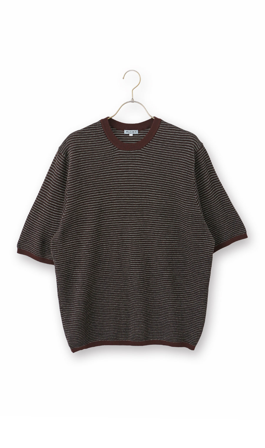 マルチボーダークルーネックニット ブラウン M
