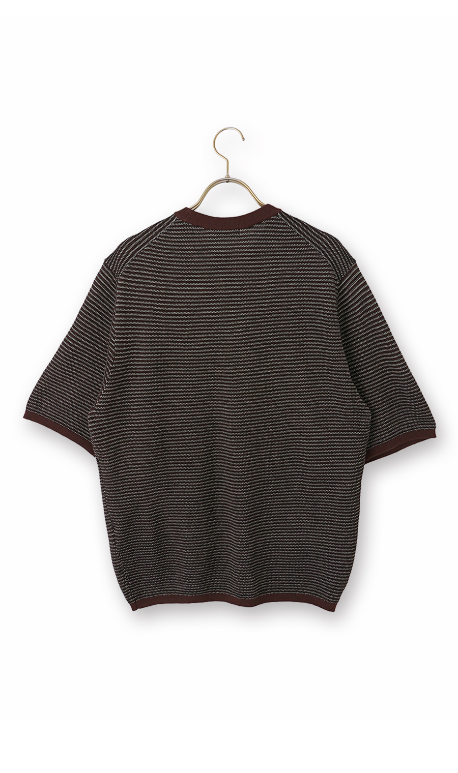マルチボーダークルーネックニット ブラウン M