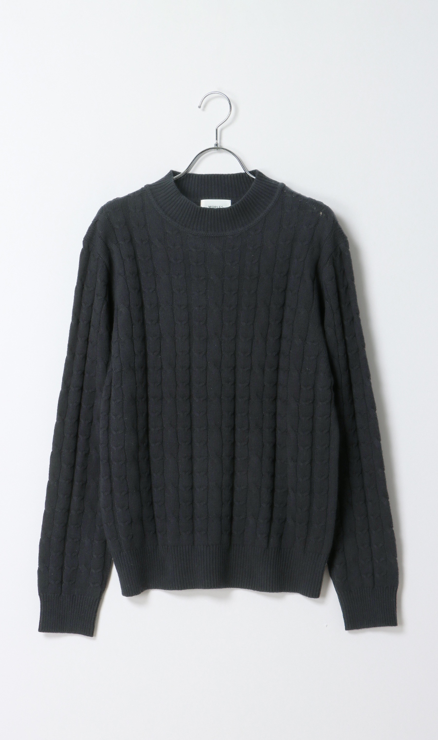モックネックニット【ケーブルパターン】 ネイビー S