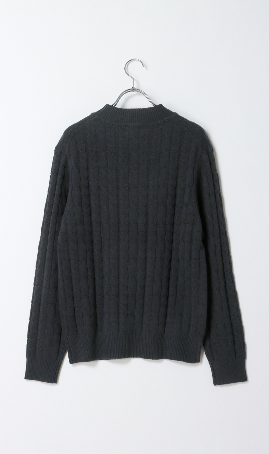 モックネックニット【ケーブルパターン】 ネイビー S