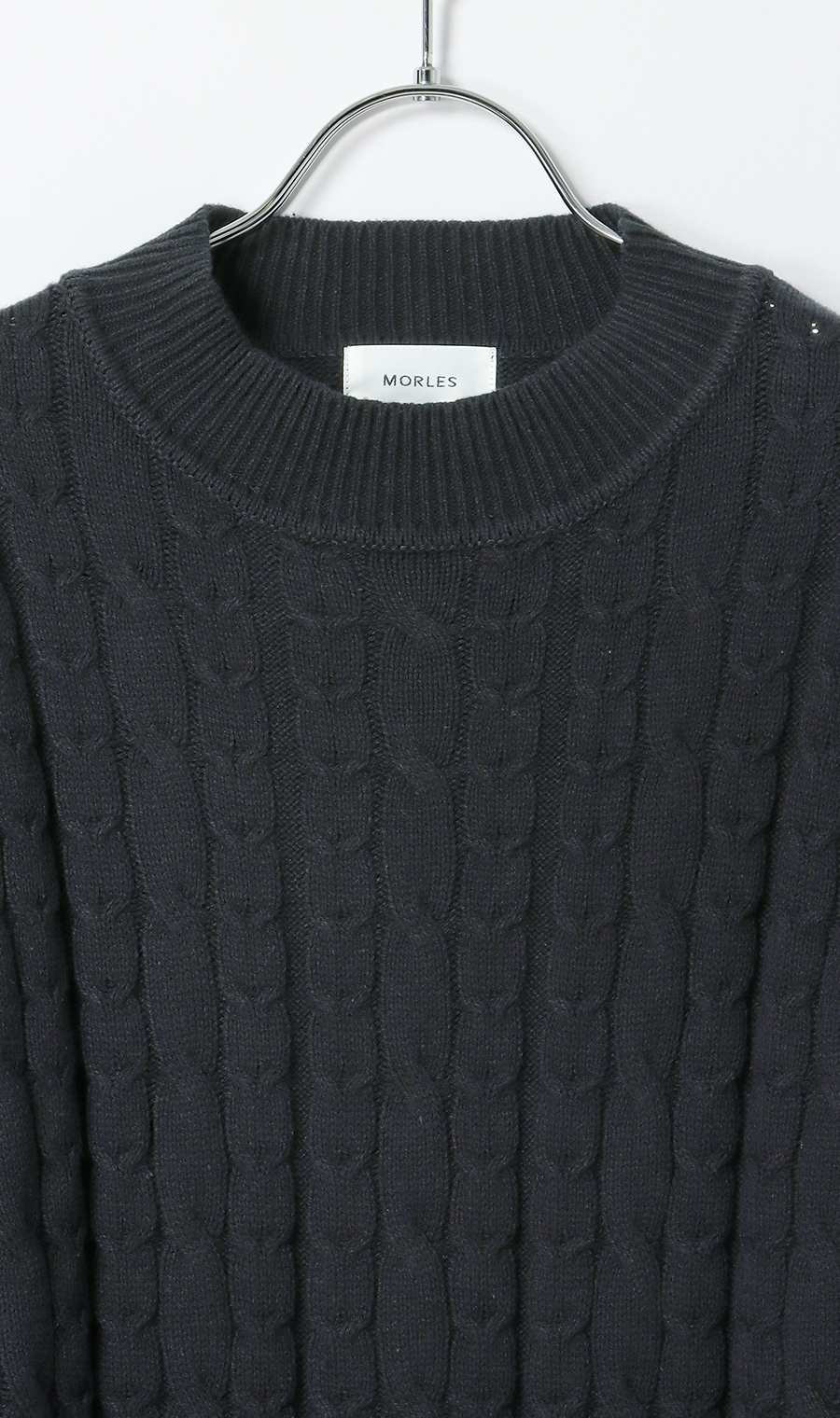 モックネックニット【ケーブルパターン】 ネイビー S