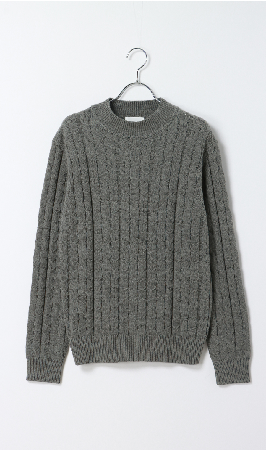モックネックニット【ケーブルパターン】 チャコール S