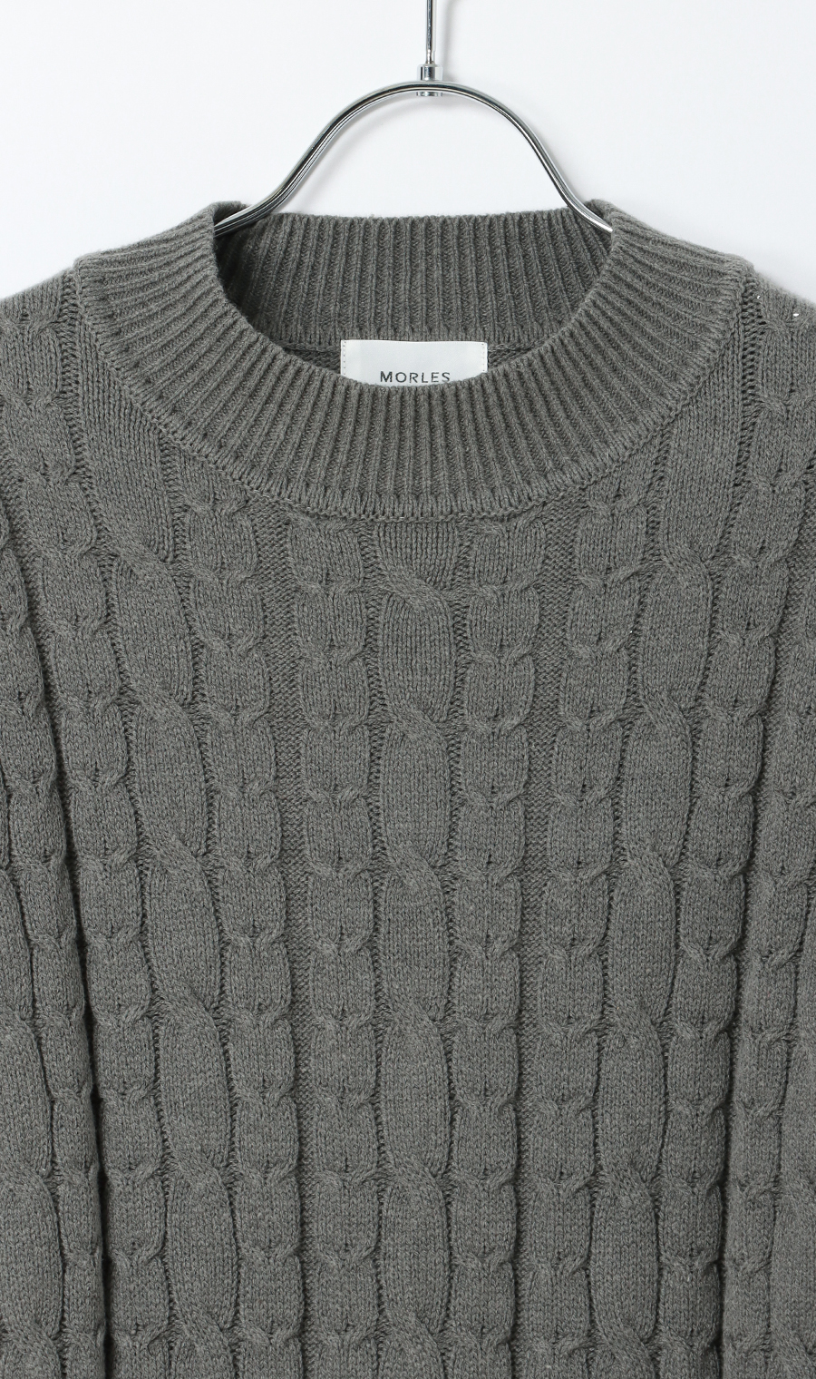 モックネックニット【ケーブルパターン】 チャコール S