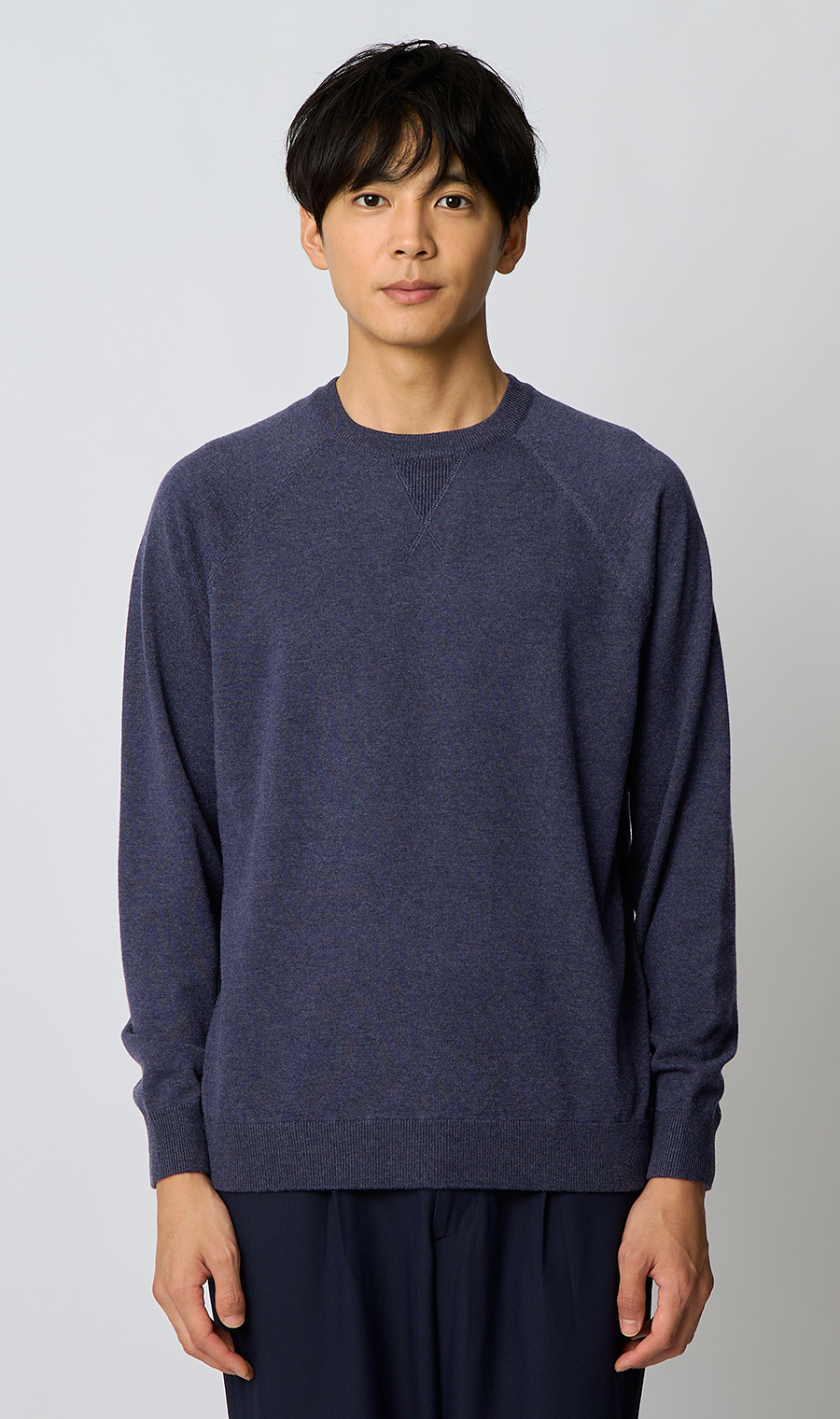 クルーネックニット【ゼロプレッシャー】 ネイビー S
