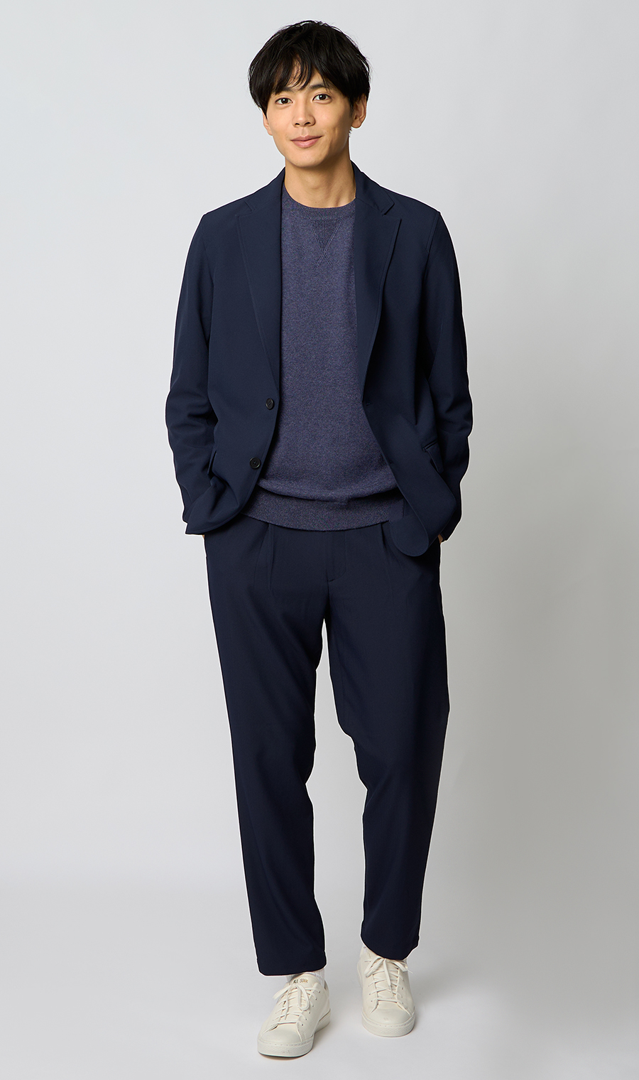 クルーネックニット【ゼロプレッシャー】 ネイビー S