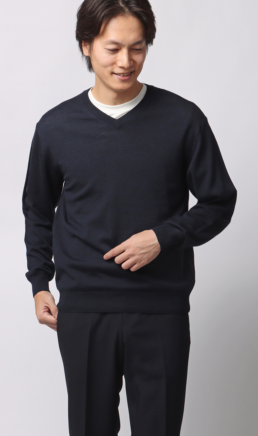 Vネックセーター【毛玉CLEAR】【＃すごセーター】 ネイビー S