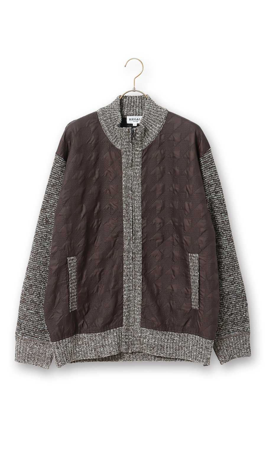 布帛コンビフルジップセーター ブラウン M