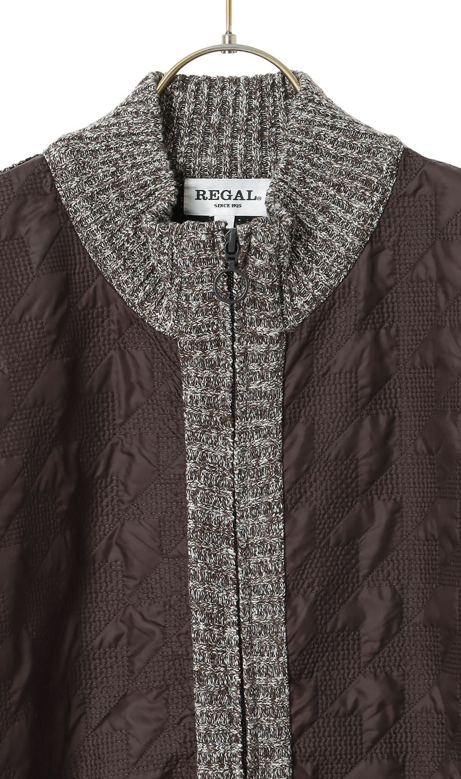 布帛コンビフルジップセーター ブラウン M