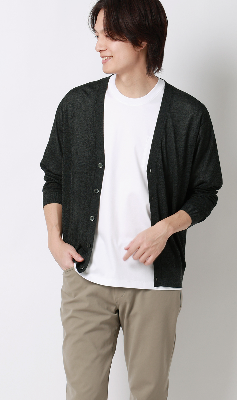ニットカーディガン【接触冷感】 チャコール S