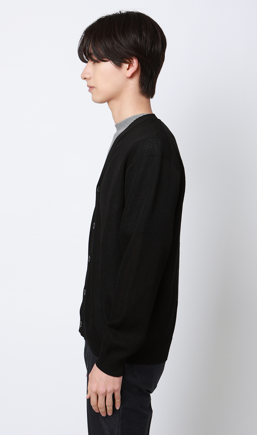 Vネックカーディガン【レーヨン混】 ブラック S