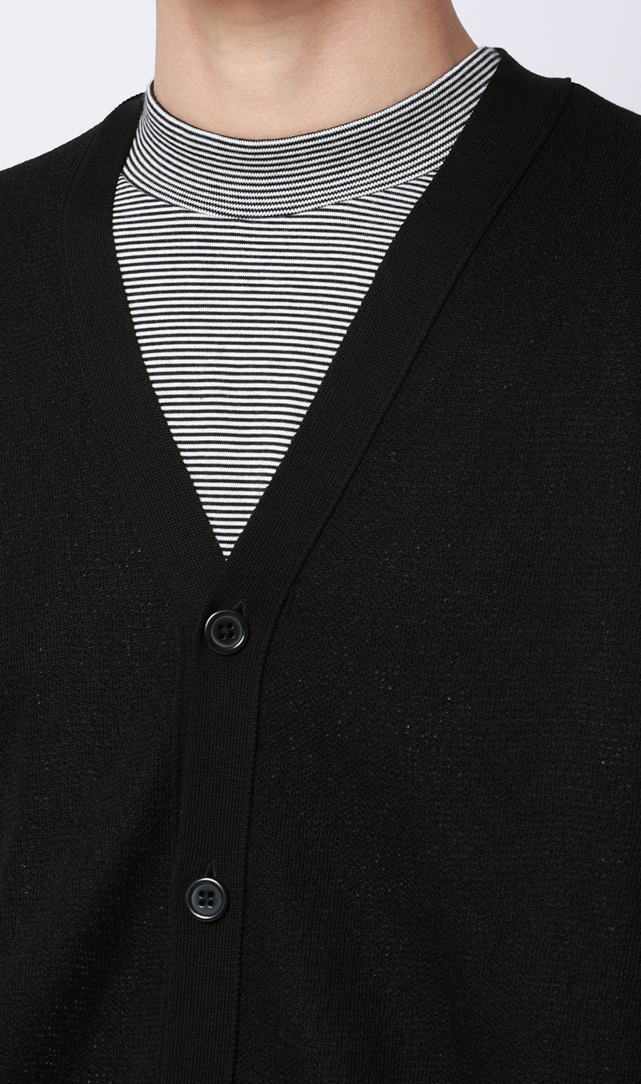 Vネックカーディガン【レーヨン混】 ブラック S