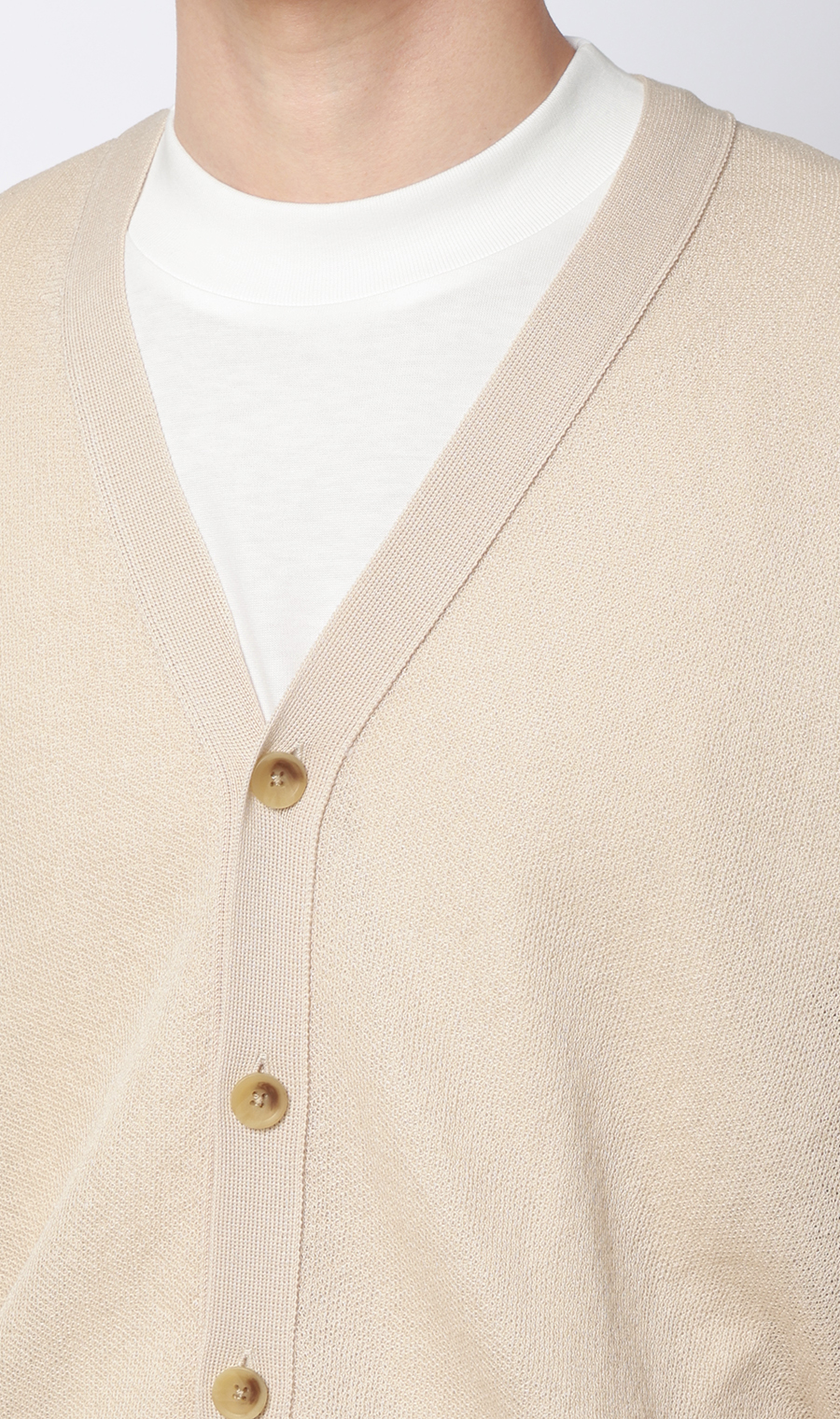 Vネックカーディガン【レーヨン混】 ベージュ S