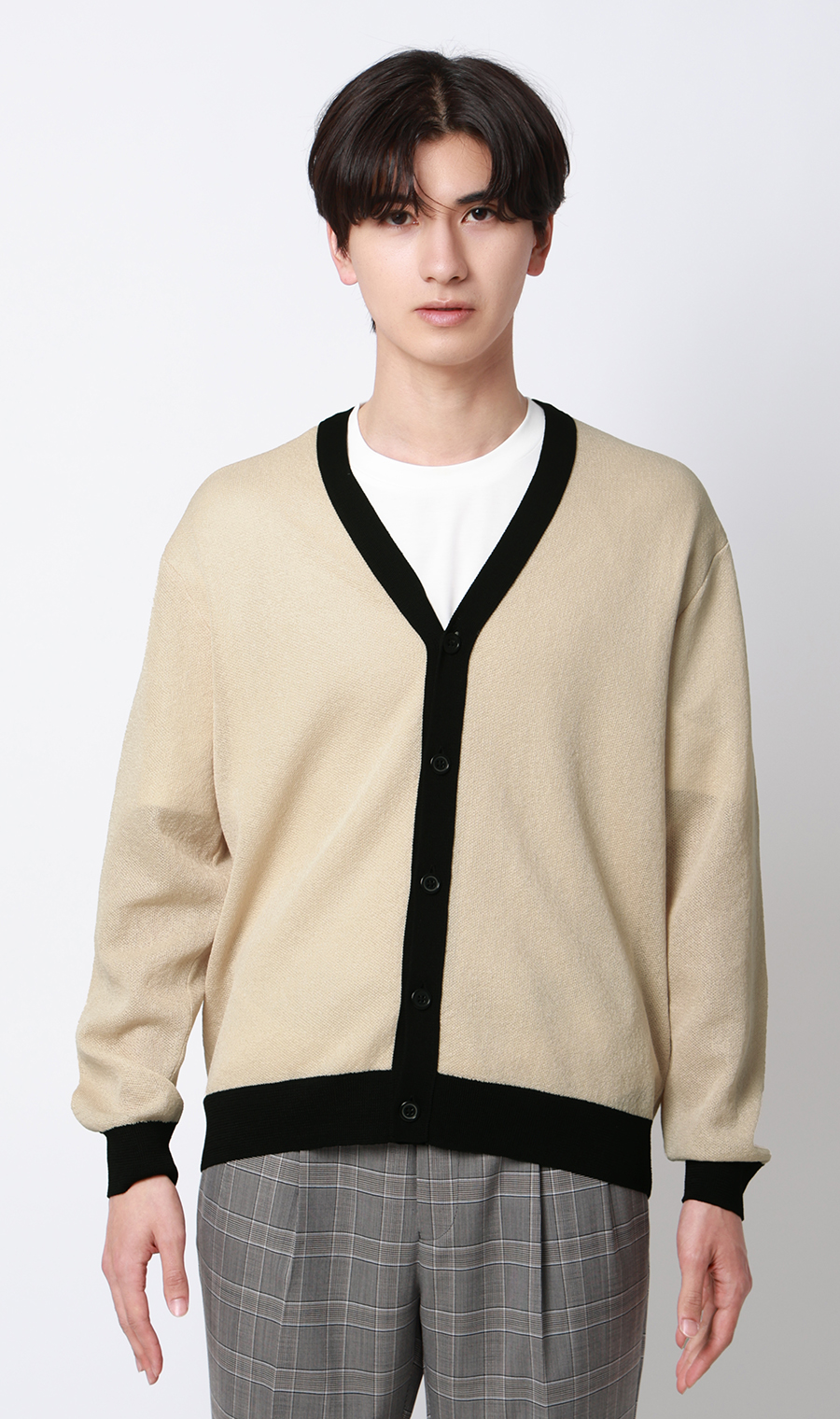 Ｖネックカーディガン【レーヨン混】 ベージュ S