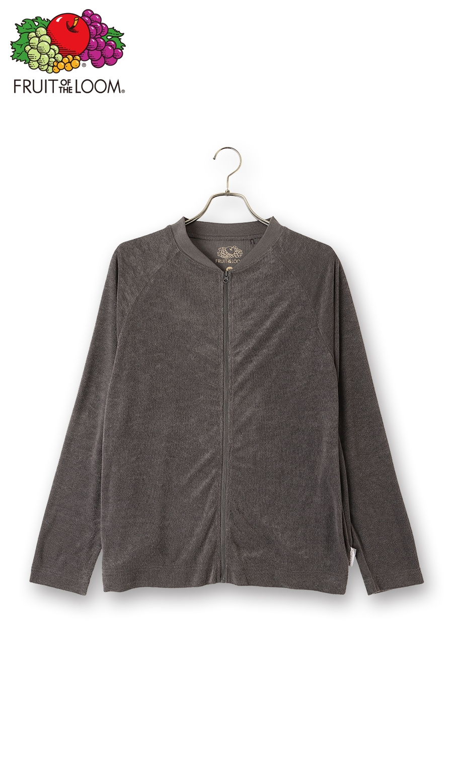 【訳アリ商品】パイル長袖フルジップ チャコール LL