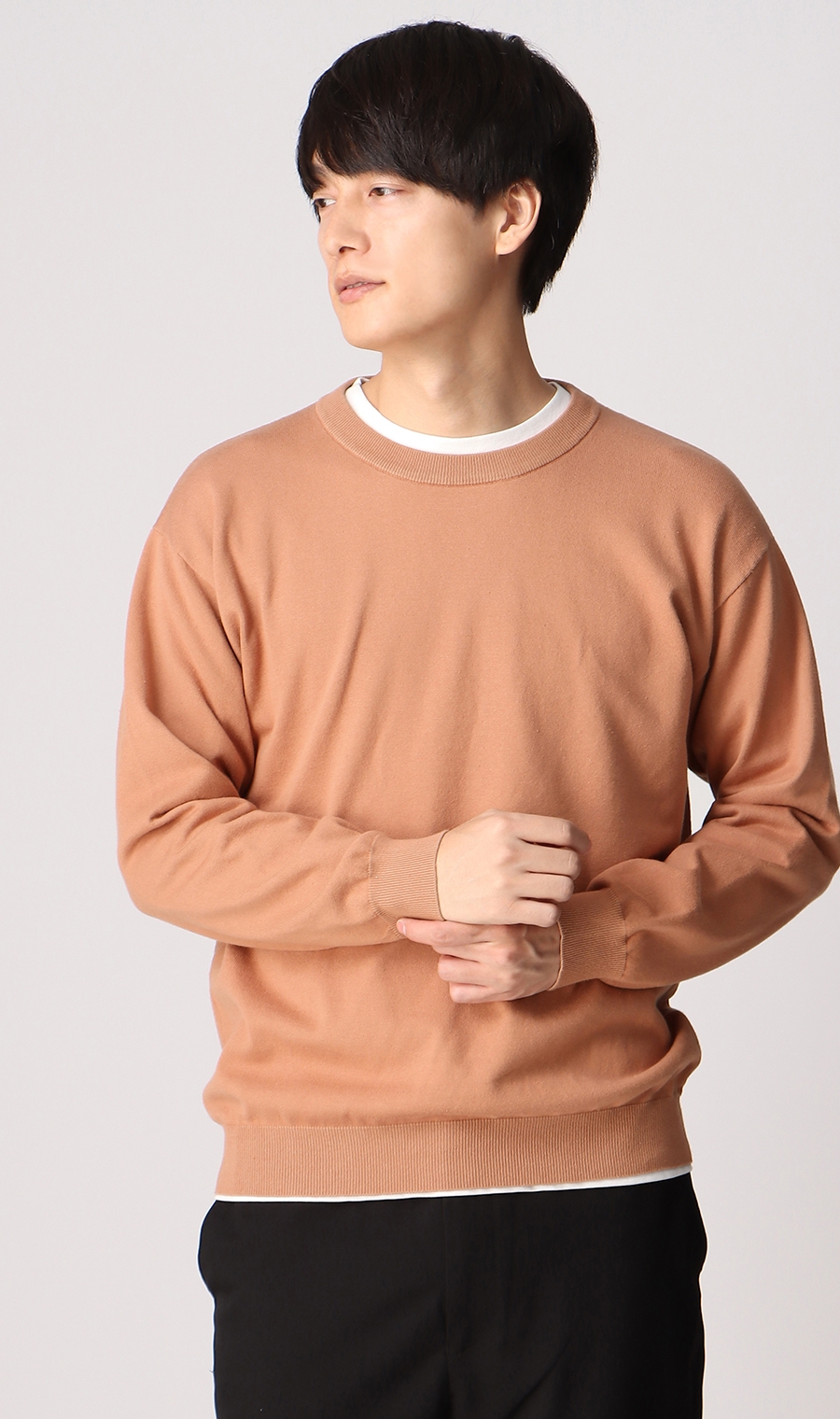 【訳アリ】クルーネックセーター&レイヤードTシャツ オレンジ M