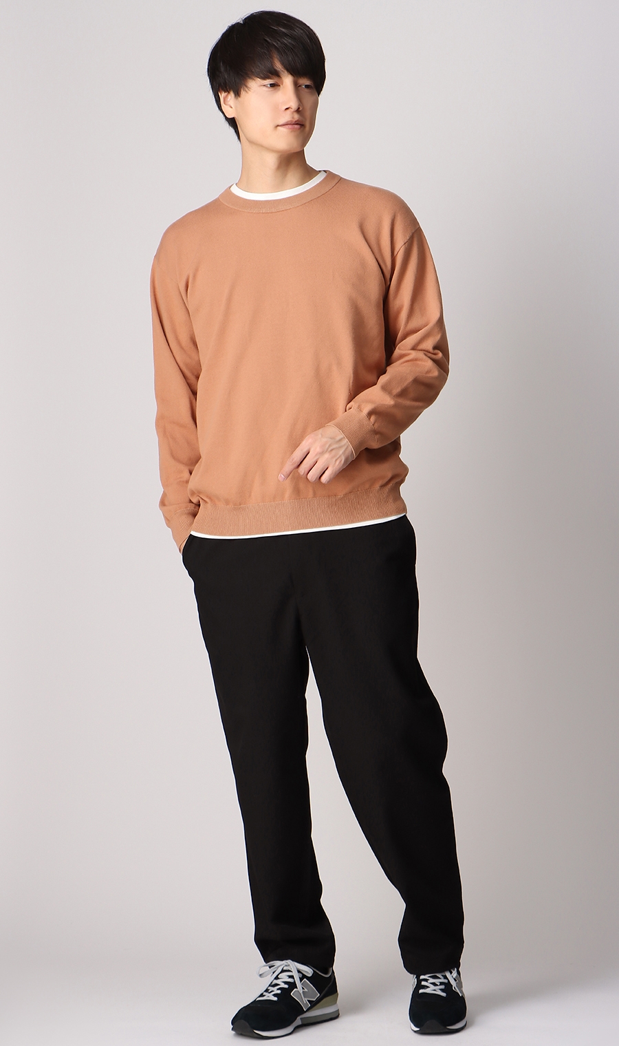 【訳アリ】クルーネックセーター&レイヤードTシャツ オレンジ M