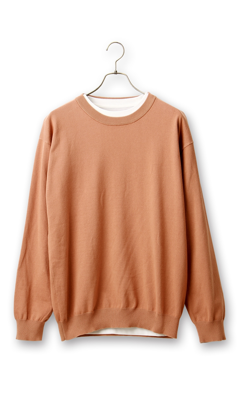 【訳アリ】クルーネックセーター&レイヤードTシャツ オレンジ M
