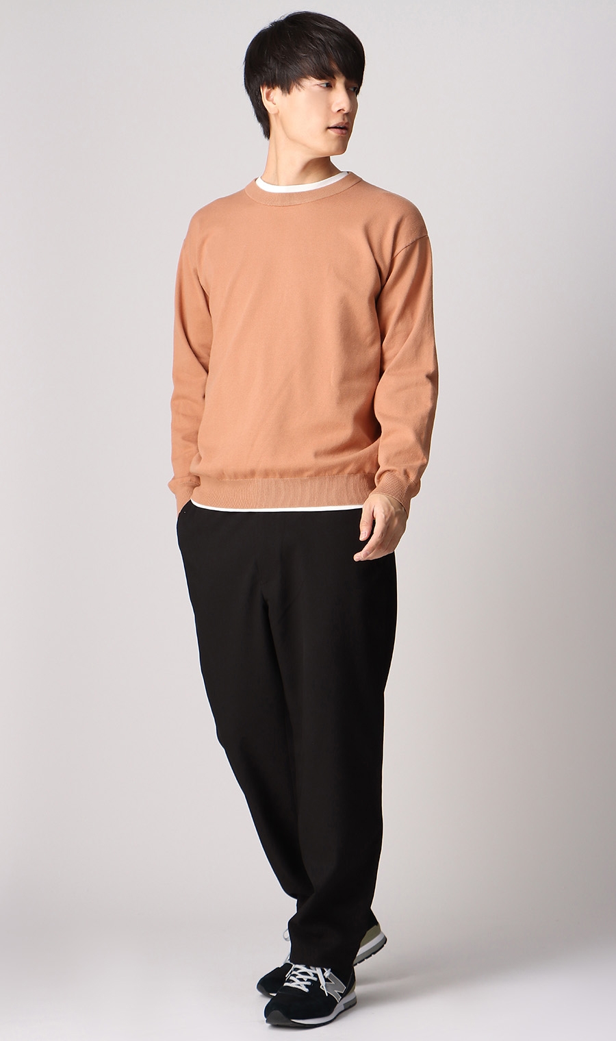 【訳アリ】クルーネックセーター&レイヤードTシャツ オレンジ M