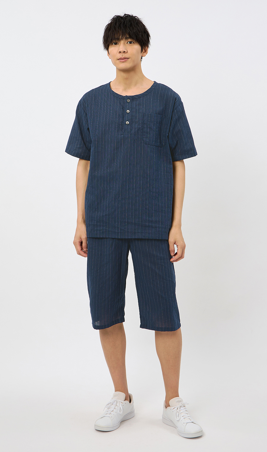 播州先染楊柳リラクシングウェア【上下セット】【日本製】 ネイビー S